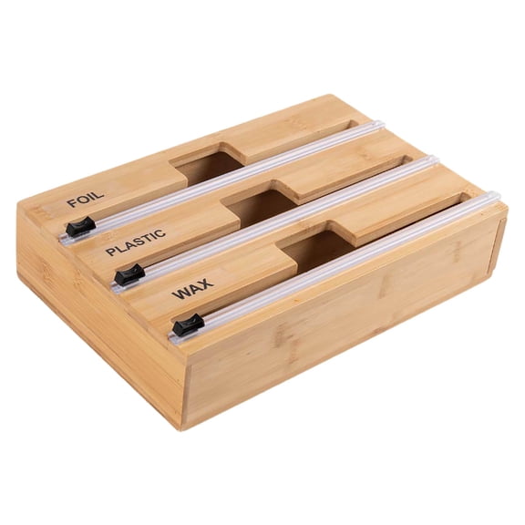 3-in-1 Food Wrap Dispenser with Safety Cutter Bamboo Organizer for , Wax Paper & Aluminum Foil, Compact Kitchen Storage for 12" Rolls, Includes Labels