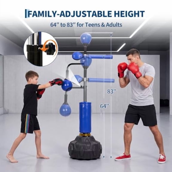 3in1 Freestanding Boxing Bar & Punching Bag Stand, HeightAdjustable Dual Speed Balls, 360 Swivel for MMA Training