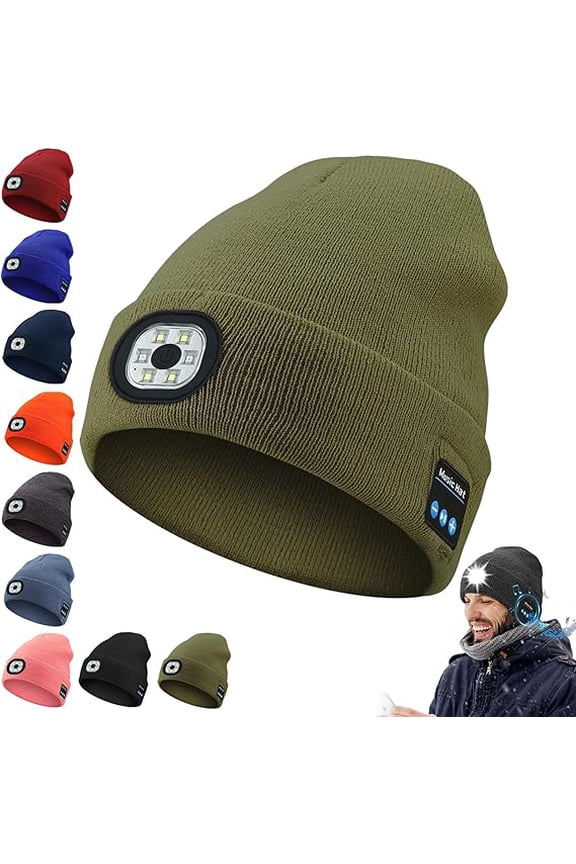 3-in-1 Function Bluetooth Beanie, Bluetooth Beanie with Light, Unisex 6 LED USB Rechargeable with Cordless Headphones