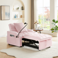 thumbnail image 1 of 3 in 1 Futon Sleeper Chair Bed with USB Port Ashtray And Swivel Phone Holder,Convertible Pull Out Sleeper Sofa Chair for Living Room 
Pink, 1 of 7