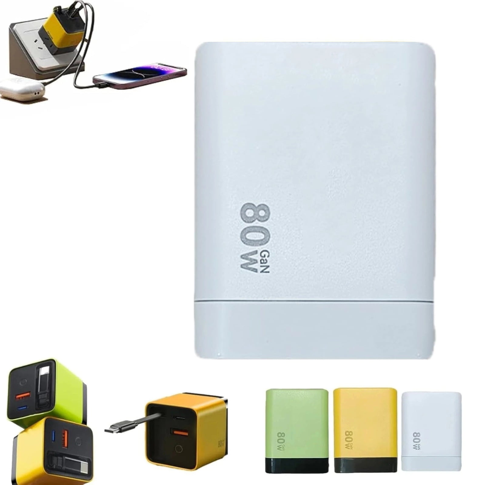Caricabatterie 3 In 1 GaN 80W, Modulo Veloce Con Spina Retrattile, Scalabile