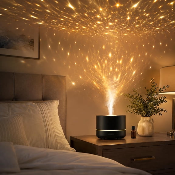 3-in-1 Galaxy Projector Humidifier & Essential Oil Diffuser, 7-Color Rotating Star Night Light with Healing Water Wave Lighting, Aromatherapy for Relaxation & Sleep, for Bedroom Home Decor