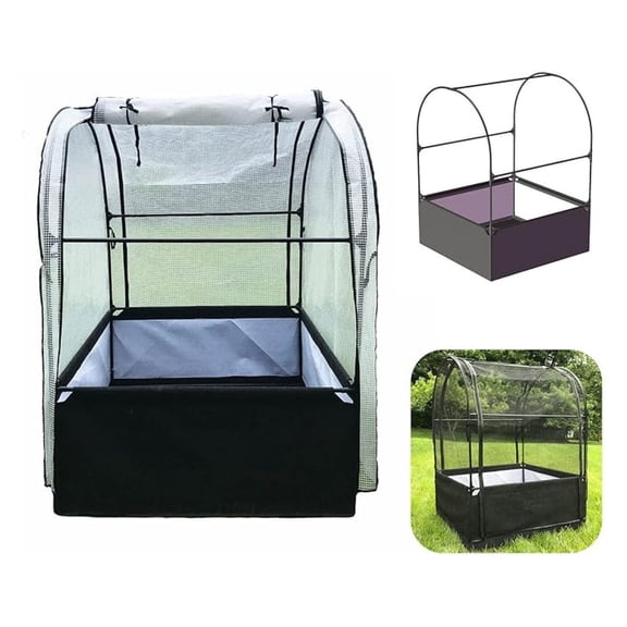 3-in-1 Garden System: Fabric Raised Garden Bed + Greenhouse Cover + Protective Net (44 x 44 x 61)