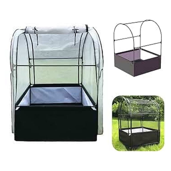 3-in-1 Garden System: Fabric Raised Garden Bed + Greenhouse Cover + Protective Net (44” x 44” x 61”)