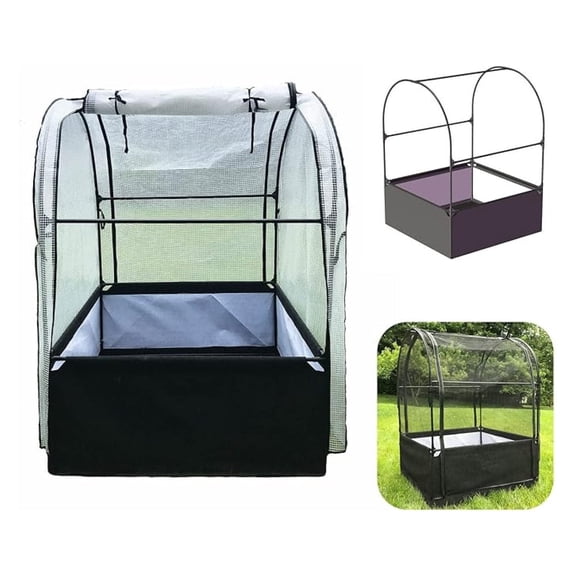 3-in-1 Garden System: Fabric Raised Garden Bed + Greenhouse Cover + Protective Net (44 x 44 x 61)