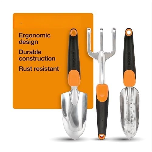 3-in-1 Garden Tool Set, Polished Cast-Aluminum Heads for Rust Resistance, Heavy-Duty Trowel, Transplanter & Cultivator for Digging and Planting, Non-Slip SoftGrip Handles Reduce Fatigue