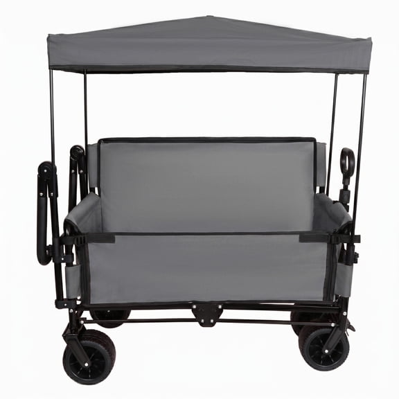 3-in-1 Garden Wagon, Folding Utility Cart with Seat & Canopy, Gray