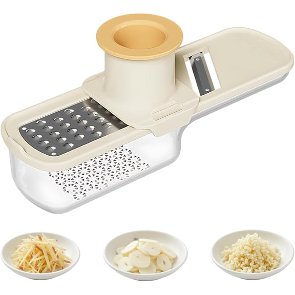 3-in-1 Garlic Slicer Super Thin Garlic Grinder with Shredder & Slicer, Adjustable Thickness, Compact Mini Garlic Cutter for Kitchen, Dishwasher Safe