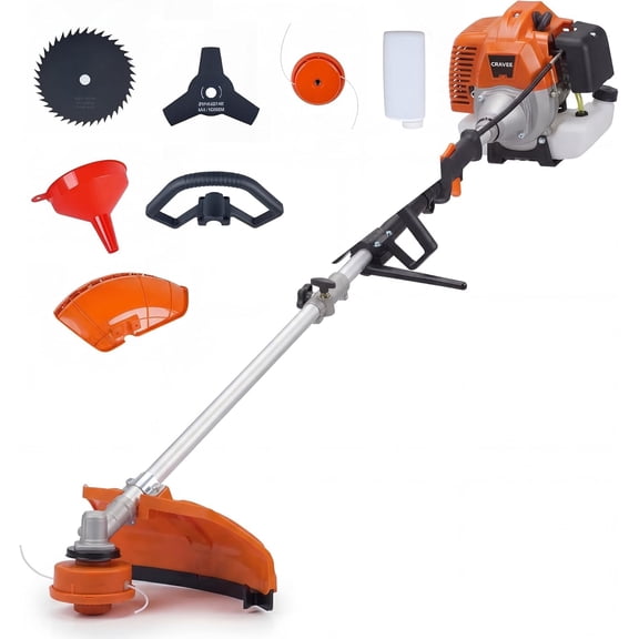 3-in-1 Gas Weed Wacker, 43/52cc Available, Trimmer Head + Double Blades, 17" Cutting Path for Garden Yard Lawn Care, Orange/Blue Available