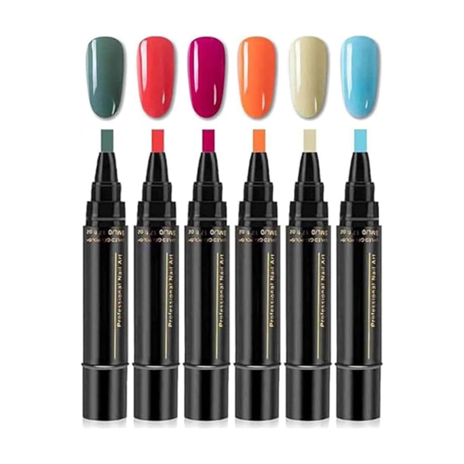 3-in-1 Gel Nail Pen Set 6 Colors, Quick Drying Long Lasting Nail Polish Pens 5ml, Portable Nail Art Design Kit for Home Manicure and DIY Salon Nails