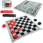 3 in 1 Giant Checkers & Mega Tic Tac Toe with Reversible Mat   Jumbo Classic Board Games for Family Fun, Indoor/Outdoor Activity