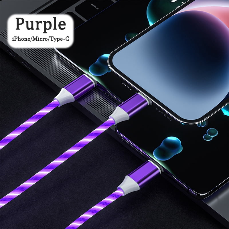 3 in 1 LED Light Up Fast Charging Charger Cable USB For iPhone Android Type C