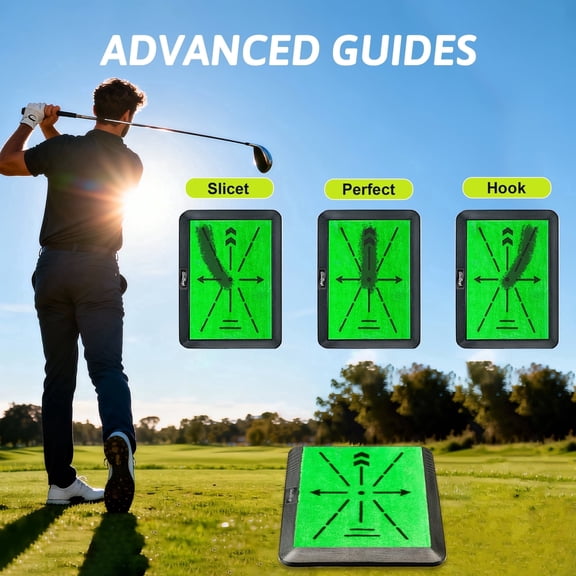 2-in-1 Golf Practice Mat with Swing Path Feedback, Replaceable Turf Mats for Indoor/Outdoor Training