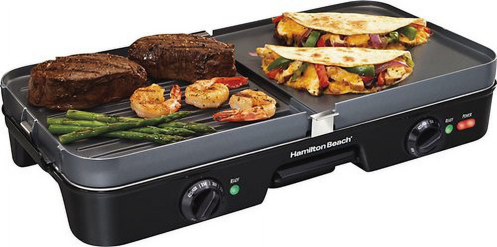Versatile Dual-Zone Black Electric Grill/Griddle Combo