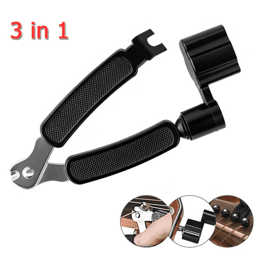 3 in 1 Guitar String Winder Tool Black Ergonomic Guitar Restring Tool with String Cutter & Bridge Pin Puller for Guitar Banjo Mandolin