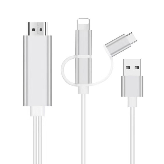 3-in-1 HDMI Adapter Lightning to USB/Type-C Cable, Phone to TV Screen Mirroring Converter with Charging & Data Transfer