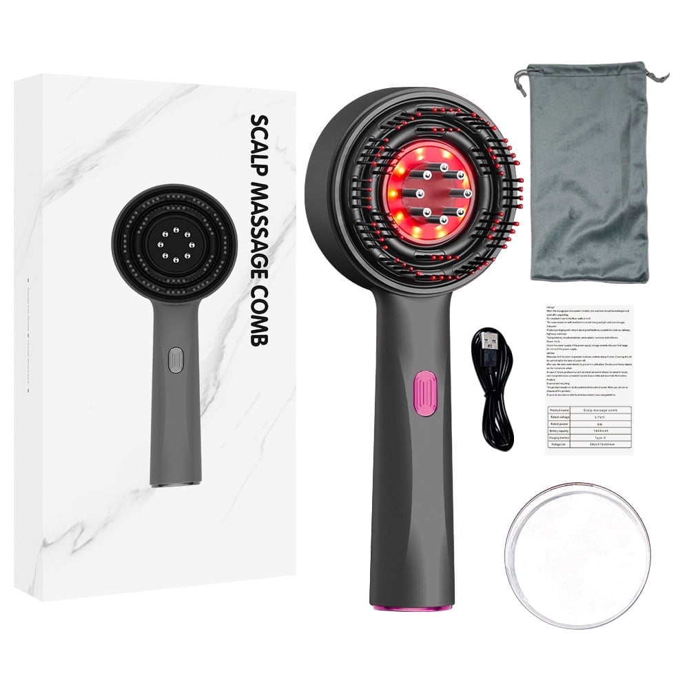 3-in-1 Hair Growth Comb for Men with 630nm Red Light Therapy, Scalp Massager Brush, Oil Applicator, 72 Teeth & 8 Roller Balls, USB-C Rechargeable, Waterproof Anti Hair Loss Device