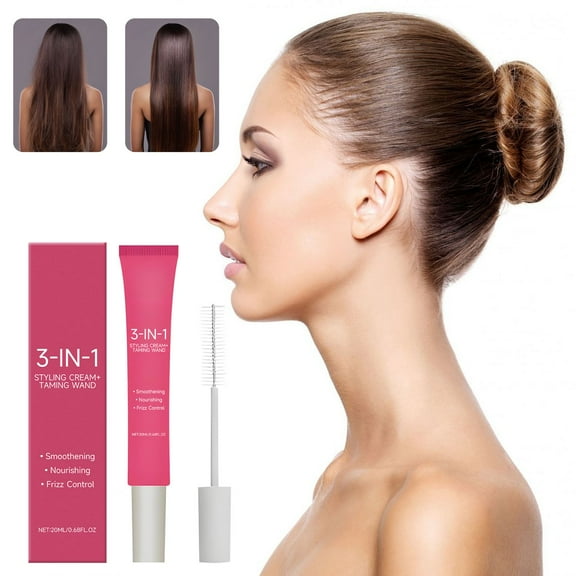 3-in-1 Hair Styling Cream & Flyaway Taming Wand  Sleek Finish, Frizz Control, Edge Smoothing & Hair Shine | Natural Oils Formula | Lightweight, Non-Greasy, Travel Size Styling Stick