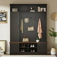thumbnail image 1 of 3-in-1 Hall Tree with Coat Rack & Adjustable Shoe Bench, 6 Hooks + 4 Storage Cubbies + 3 Cabinets, Space-Saving Entryway Organizer for Hallway, Bedroom, Black, 1 of 7