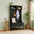 thumbnail image 1 of 3-in-1 Hallway Hall Tree with 2 Storage Drawer and 4 Coat Rack, Wooden Entryway Shoe Rack Bench with Padded Seat Cushion, Mudroom Bench with Top Storage Shelf (Black), 1 of 1