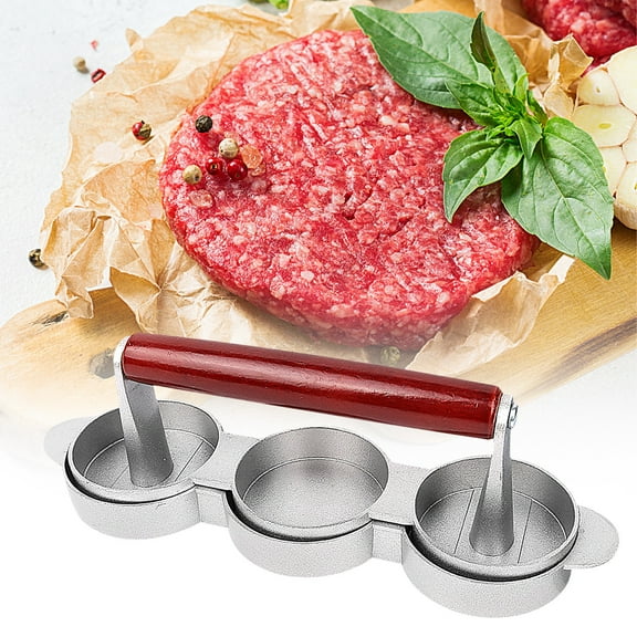 3-in-1 Hamburger Press Maker | Metal Burger Patty Maker with Non-Stick Surface | Makes Three 6.4cm Patties | Perfect for Home Kitchen & BBQ