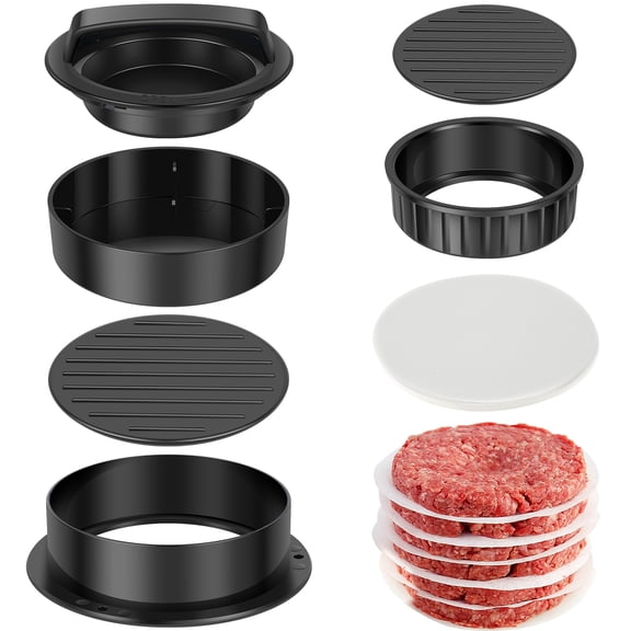 3 in 1 Hamburger Press Patty Maker with 100Pcs Patty Paper Hamburger Patty Maker Detachable Non Stick Burger Mold Grilling Accessories
