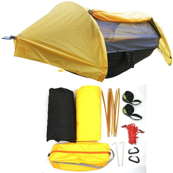 3 in 1 Hammock with Mosquito Net and Rain Fly Outdoor Hammocks Tents for Camping Backpacking Hiking (Orange, L)