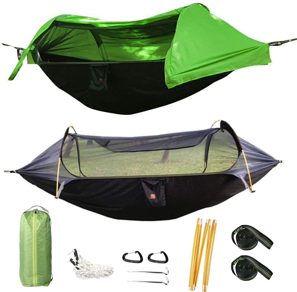3 in 1 Hammock with Mosquito Net and Rain Fly Outdoor Hammocks Tents for Camping (Green, L