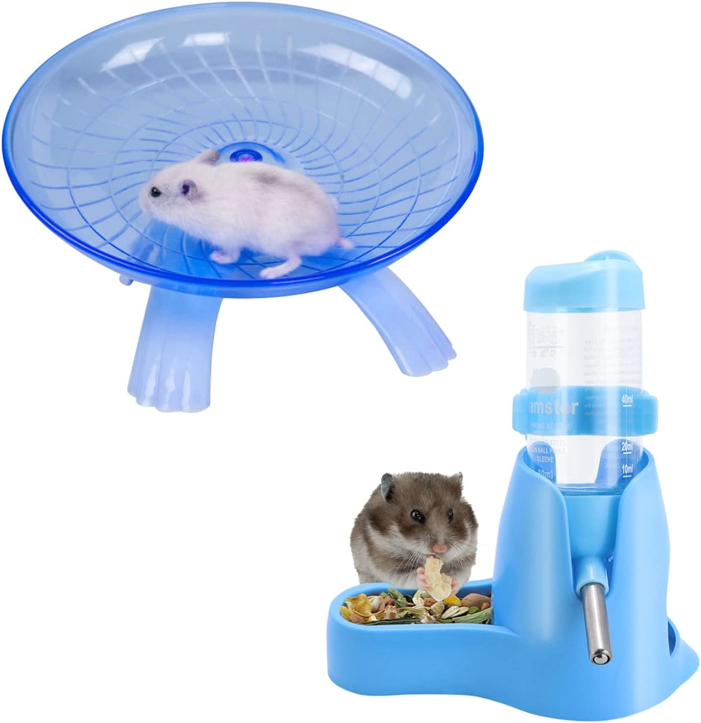 3 in 1 Hamster Water Bottle + Flying Saucer Exercise Wheel for Dwarf Hamster Mouse Rat Hedgehog
