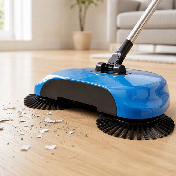 3-in-1 Hand Push Broom with Long Handle, Multifunctional Floor Sweeper Mop with Auto Spiral Deep Cleaning System for Hardwood, Tile, Ceramic, Kitchen and Home Use