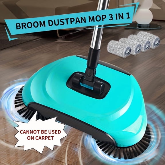 3-in-1 Hand-Push Sweeper & Vacuum Cleaner with Mop - Heavy-Duty Stainless Steel Handle, Wet & Dry Vacuum, Pet Hair Remover, Dust Remover