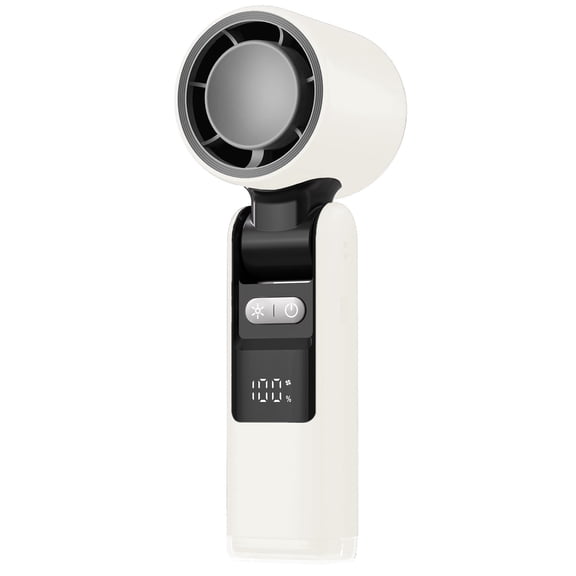 3-in-1 Handheld Fan - Turbo 5-Speed Wind, Handheld/Neckband/Desktop, Display & Flashlight, Type-C - White