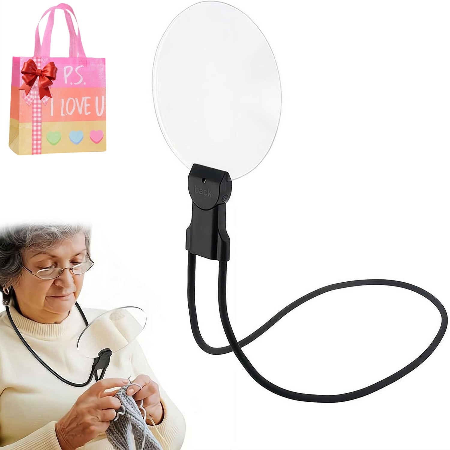 3-in-1 Hands Free Magnifying Glass，Neck Wearable, Handheld & Desktop Magnifier for Reading, Sewing, Cross-Stitch & Crafts,Type-C Rechargeable HD Lens Visual Aid,Gift for Seniors