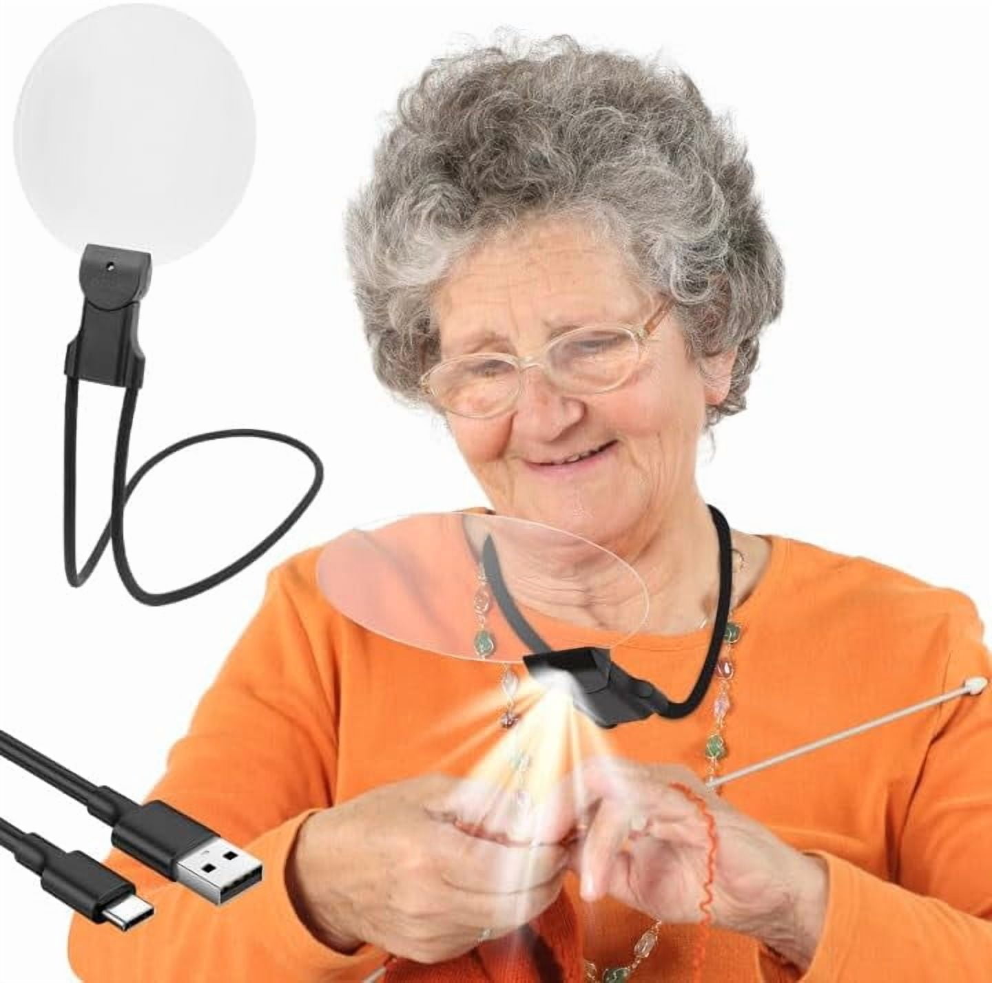 3-in-1 Hands-Free Magnifying Glass, Neck Wearable & Handheld Magnifier for Reading, Sewing, Cross-Stitch & Crafts, Rechargeable HD Lens Visual Aid with Type-C Charging, Gift for Seniors(RL Gray 1 PC)