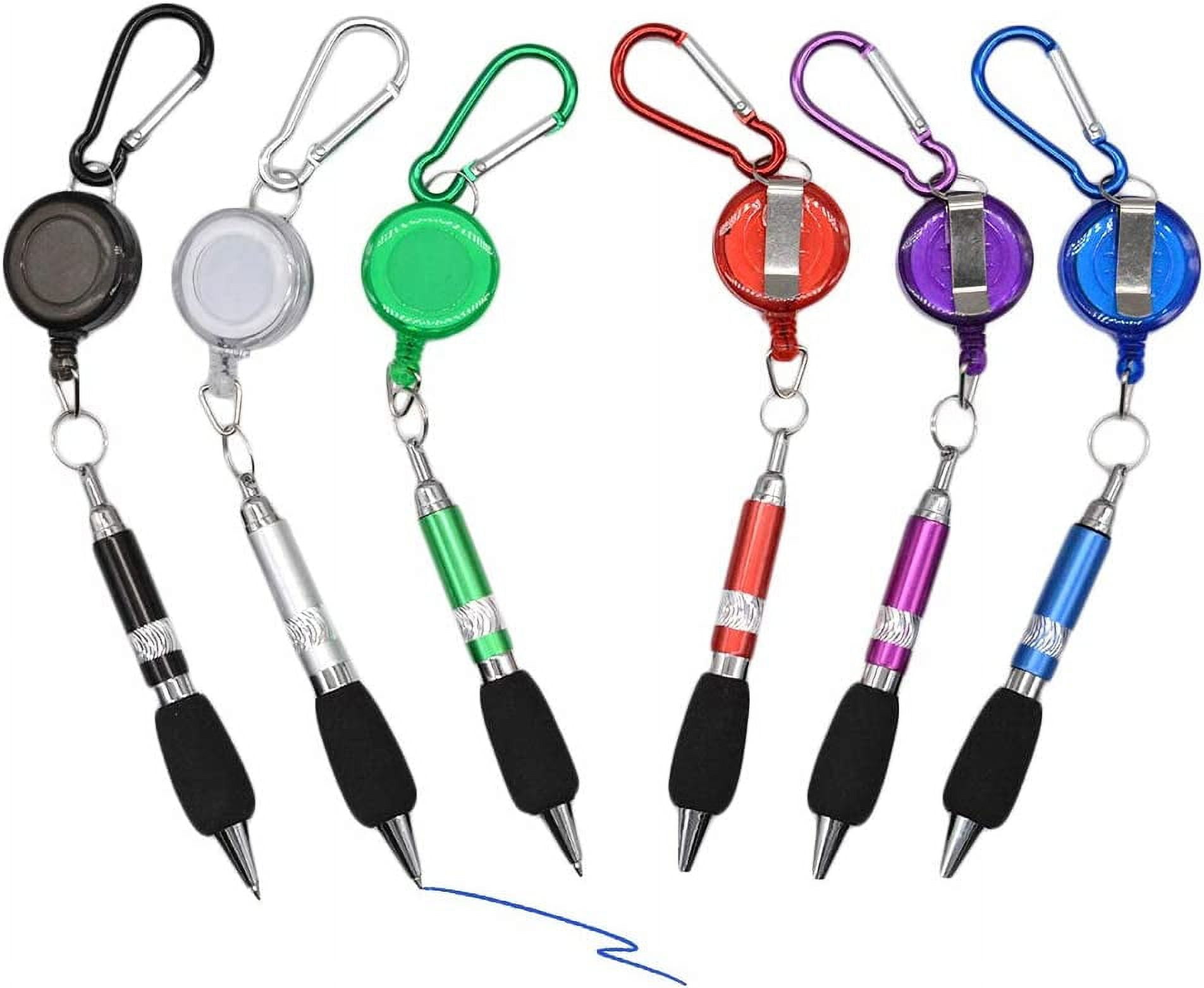 3-in-1 Handy Retractable Badge Reel Pen Belt Clip Keychain Carabinerm with Retractable Pen (Set of 6)