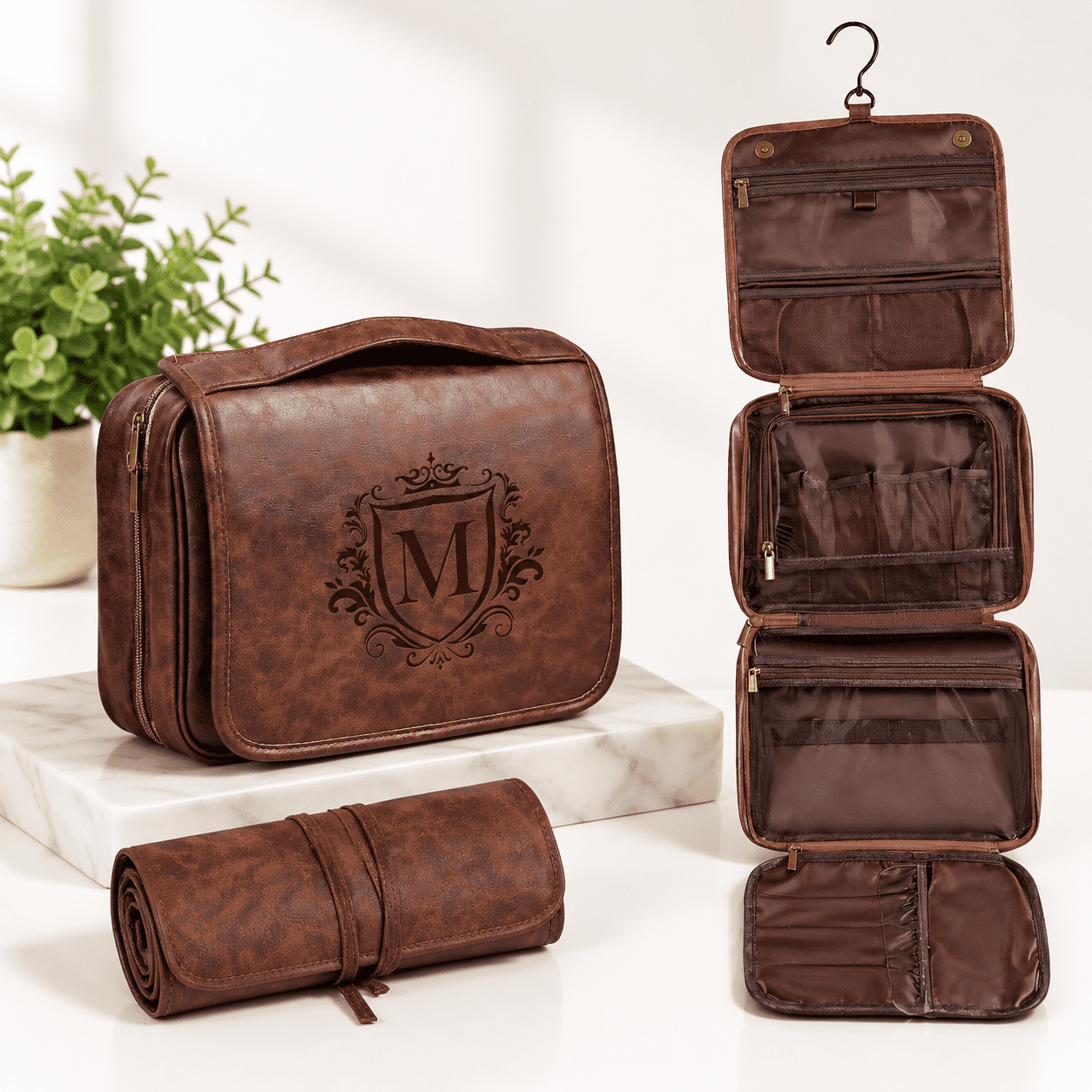 3-in-1 Hanging Toiletry Bag, Reddish Brown, M, Travel Organizer for ...