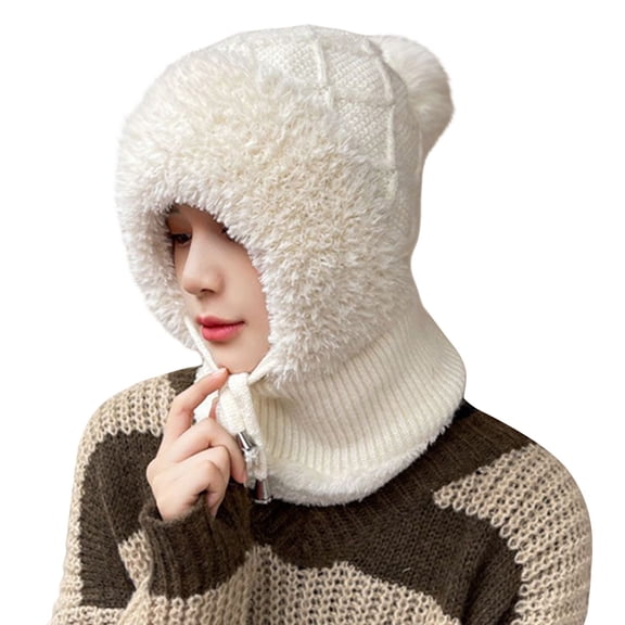 3 in 1 Hat Face Masks Womens Beanies Fall Fashion Must Have Beanie for Women Pom Thermal Women's Hats & Caps Silver