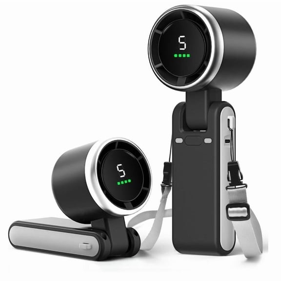 3-in-1 Head-Fold Handheld/Neck/Desk Portable Turbo Fan with LED Display, 3600mAh USB C Rechargeable 12H Runtime,13550 RPM 5 Speeds Adjustable Pocket Cooling Fans for Travel/Camping/Office/Makeup