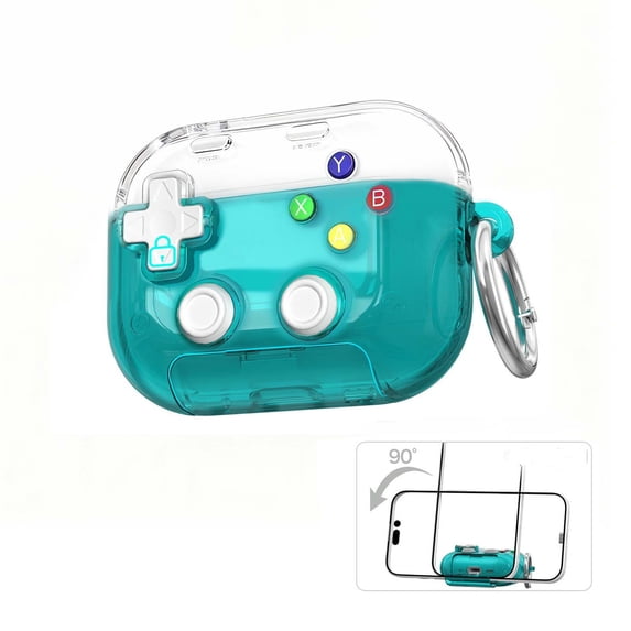 3-in-1 Headphone Protective Case, Transparent Shock-Absorbent Earbud Cover with Built-In Phone Stand Keychain Loop for Gaming Travel Office Daily Carry Use