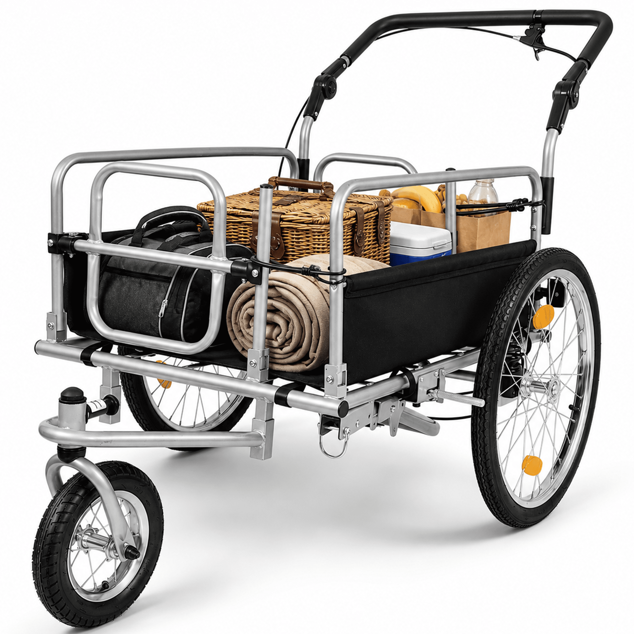 3-in-1 Heavy Duty Bike Cargo Trailer, E-Bike Compatible Bicycle Utility Cart with Stroller & Pull Cart Function, 110 lbs Capacity, Suspension, 20" Wheels, Black Gray