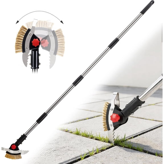 3-in-1 Heavy Duty Crack Weeder Tool, 59" Adjustable Long Handle, Stainless Steel Crevice Weed Puller and Moss Remover for Driveway, Patio, Sidewalk, Pavers and Deck Cracks