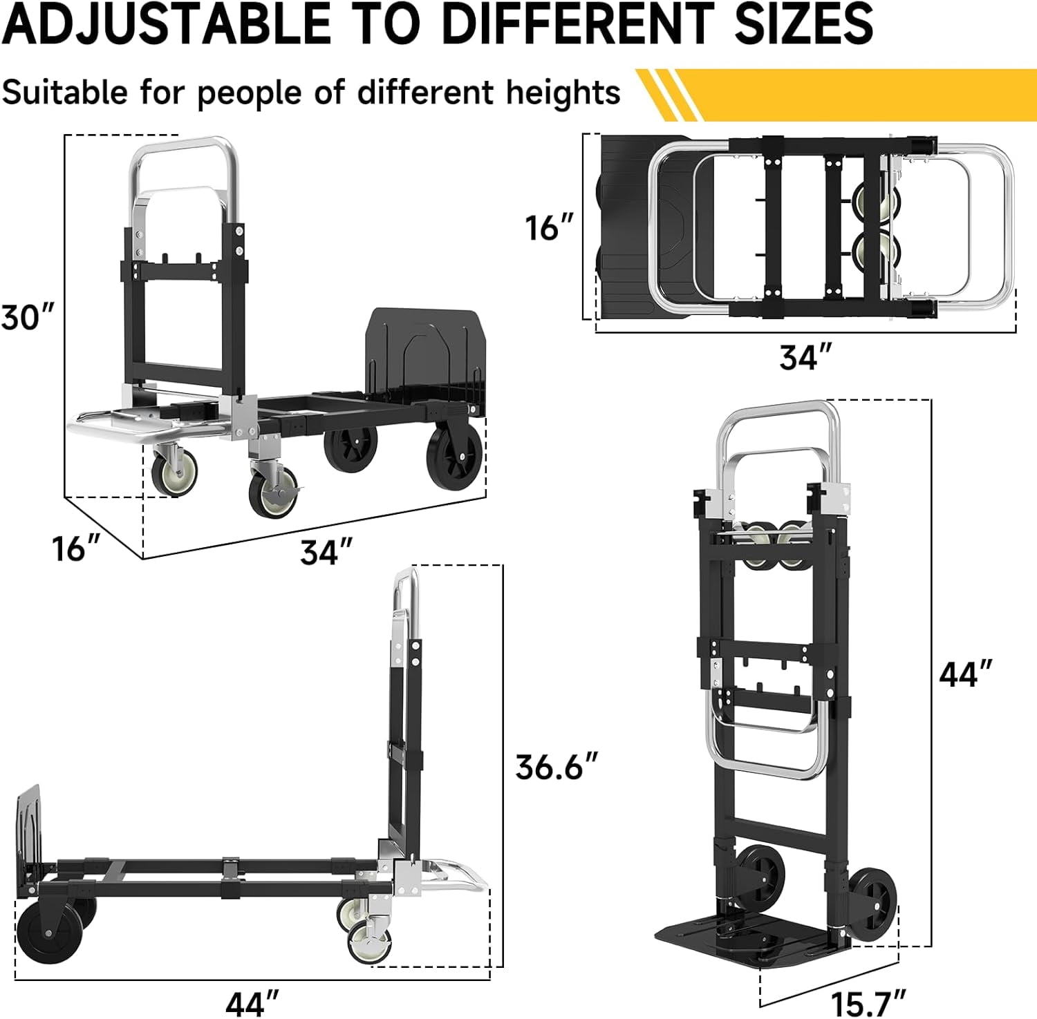 3-in-1 Heavy Duty Folding Hand Truck with 500LB Capacity, Convertible Steel Dolly Cart for Moving and Warehouse