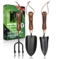 thumbnail image 1 of 3-in-1 Heavy Duty Gardening Tools Kit  Carbon Steel Garden Hand With Wooden Handle Includes Trowel Transplanter And Cultivator Ideal Gifts For Gardener, 1 of 9