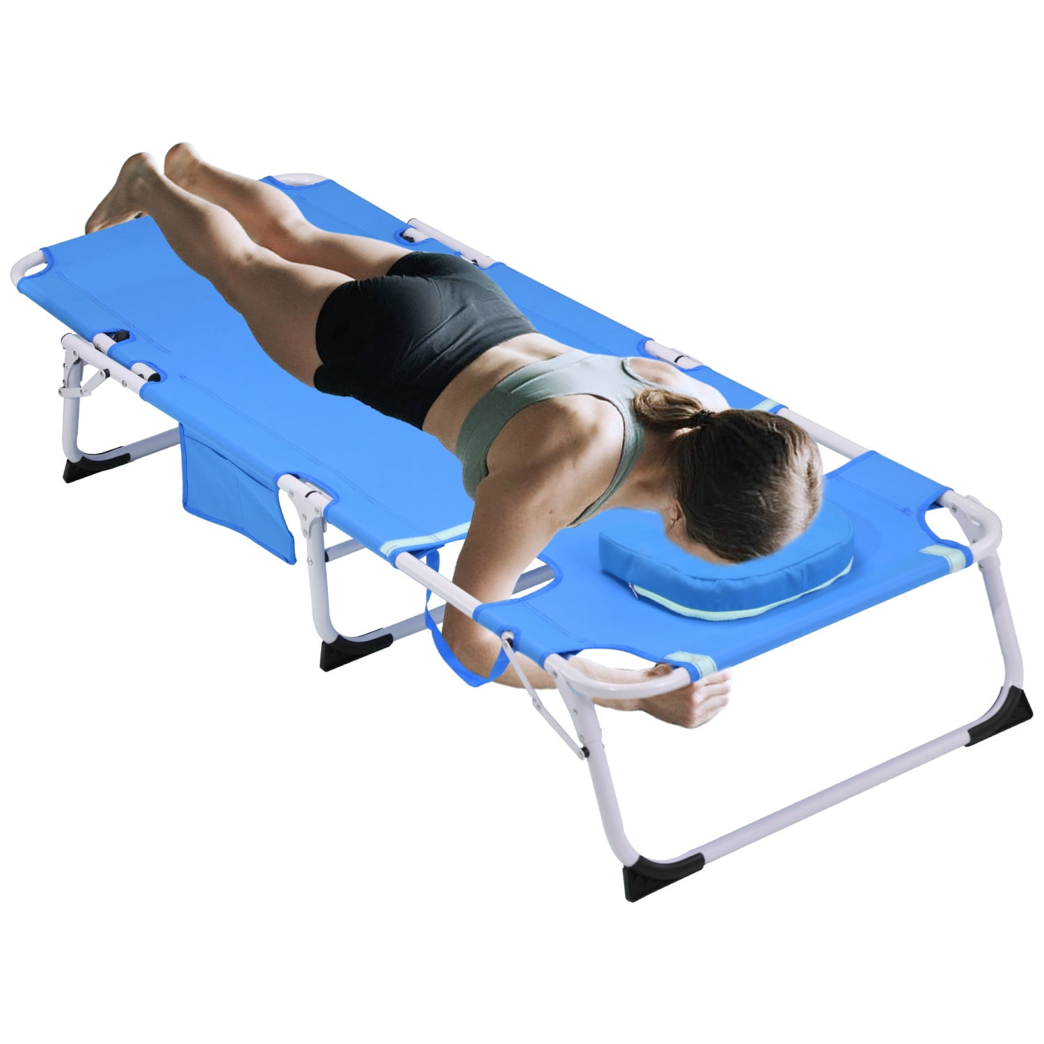 3 in 1 Heavy Duty Tanning Chair with Face Hole, Adjustable 5-Position Folding Chaise Lounge Chairs for Outside Portable Lay Flat Beach Lounge Chair