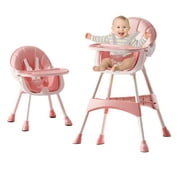 3 in 1 High Chair, Convertible High Chairs for Babies and Toddlers with Removable Tray & PU Cushion, Pink