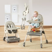3 in 1 High Chair, Convertible High Chairs for Babies and Toddlers with Removable Tray & PU Cushion