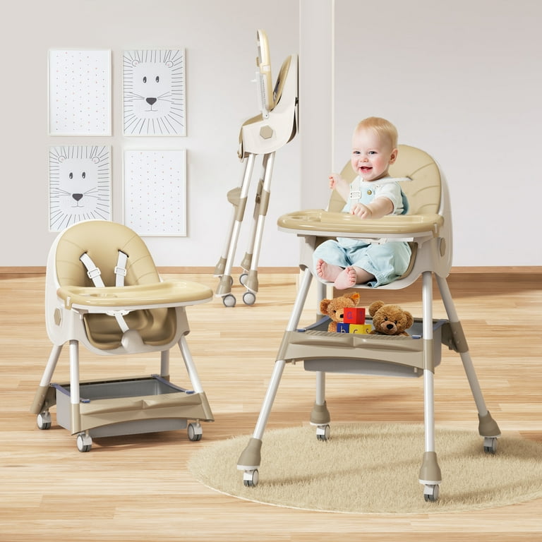 3 in 1 High Chair Convertible High Chairs for Babies and Toddlers with Removable Tray PU Cushion
