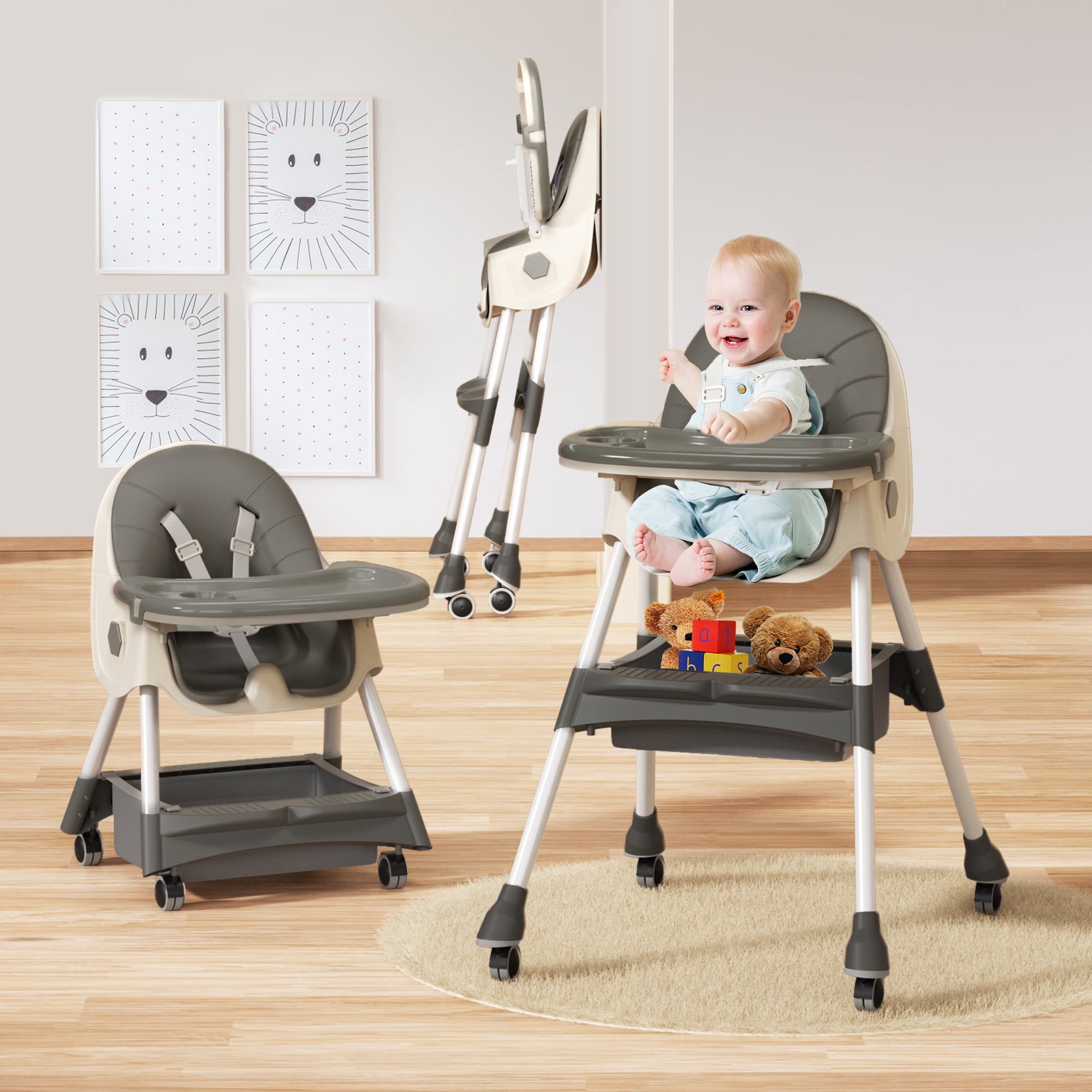 3 in 1 Convertible High Chair for Babies & Toddlers, Removable Tray