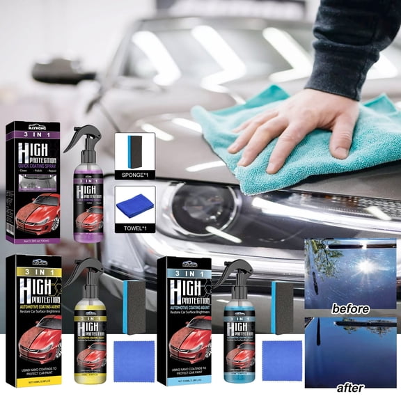 3-in-1 High-Gloss Car Spray Wax & Polish | Teflon-Infused SiO2 Coating | Quick Detailer, Cleaner, Waterless Wash & Paint Protectant for Deep Shine & Hydrophobic Shield
