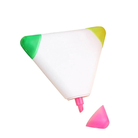 3 in 1 Highlighter Pen Fine Chisel Tip Yellow Green Pink Cartoon Triangle Shaped Stylish Stationery